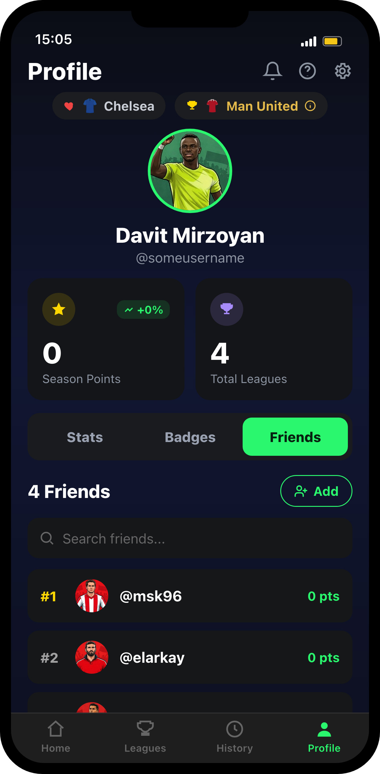 Profile with friends leaderboard
