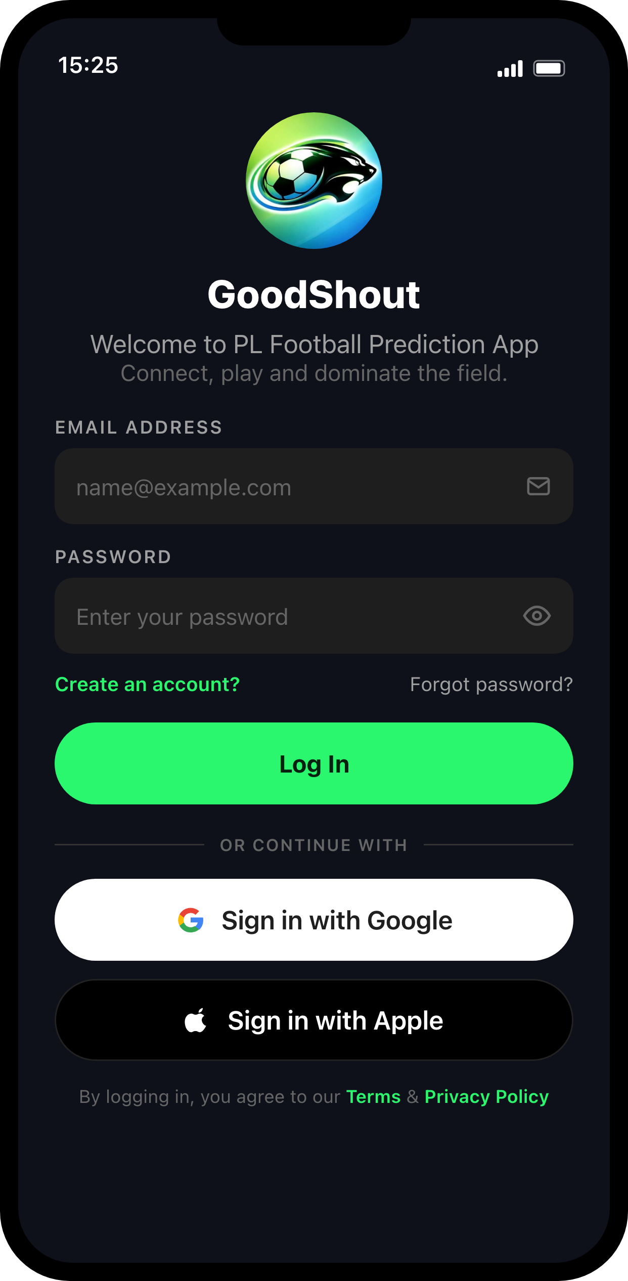 GoodShout sign-in screen